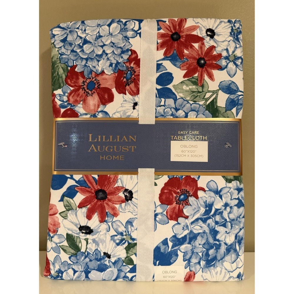 Lillian August Home Easy Care Tablecloth 60" X 120" New Hydrangea Floral